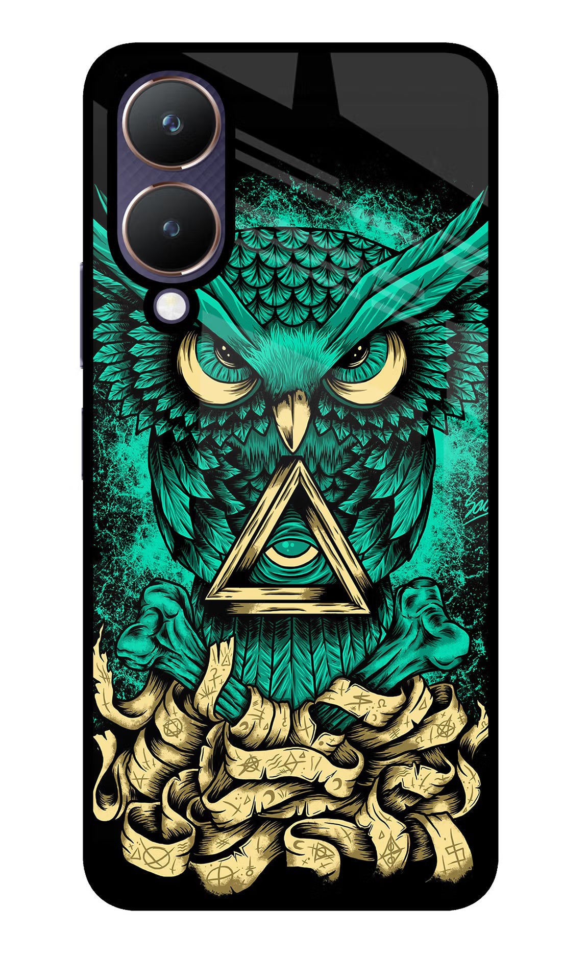 Green Owl Vivo Y28 5G Glass Case Back Cover by Casekaro
