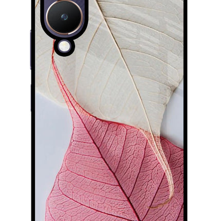 White Pink Leaf Vivo Y28 5G Glass Case Back Cover by Casekaro