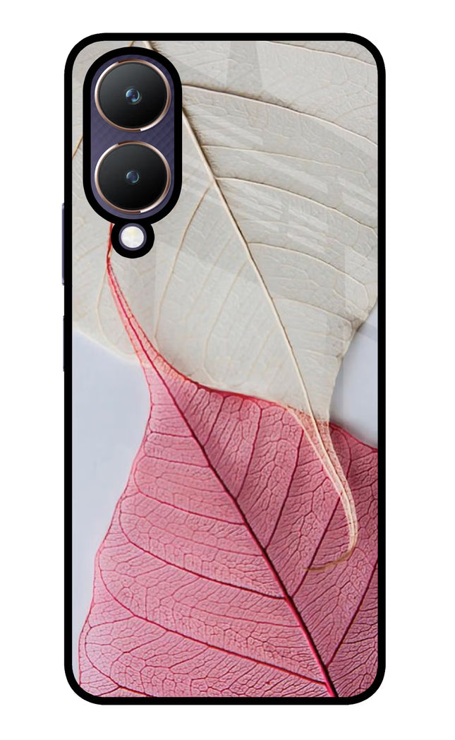 White Pink Leaf Vivo Y28 5G Glass Case Back Cover by Casekaro