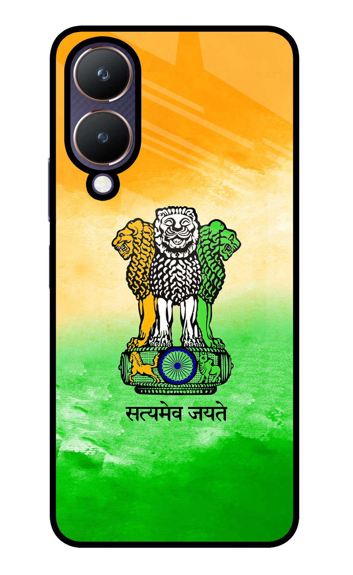 Satyamev Jayate Flag Vivo Y28 5G Glass Case Back Cover by Casekaro
