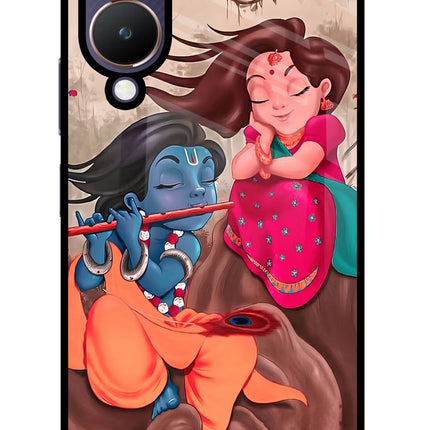 Radhe Krishna Vivo Y28 5G Glass Case Back Cover by Casekaro