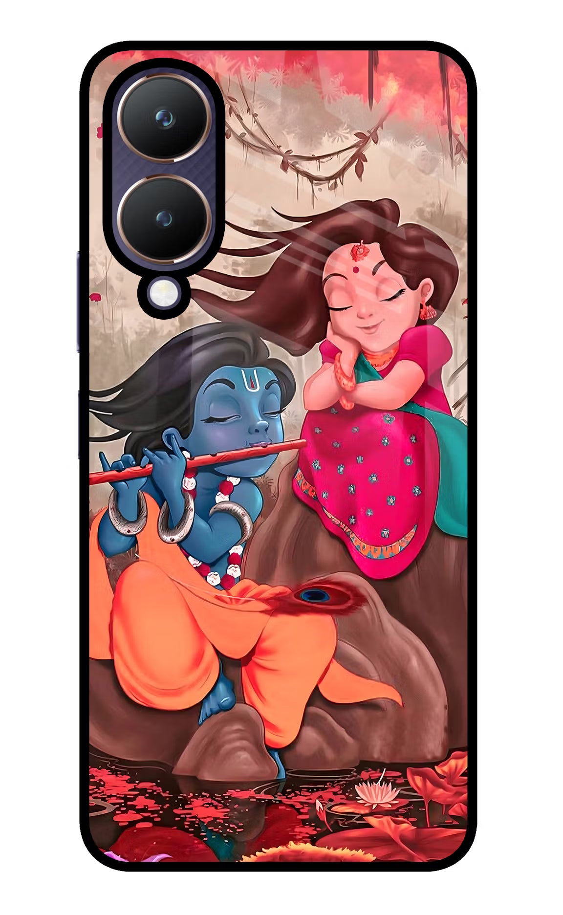 Radhe Krishna Vivo Y28 5G Glass Case Back Cover by Casekaro