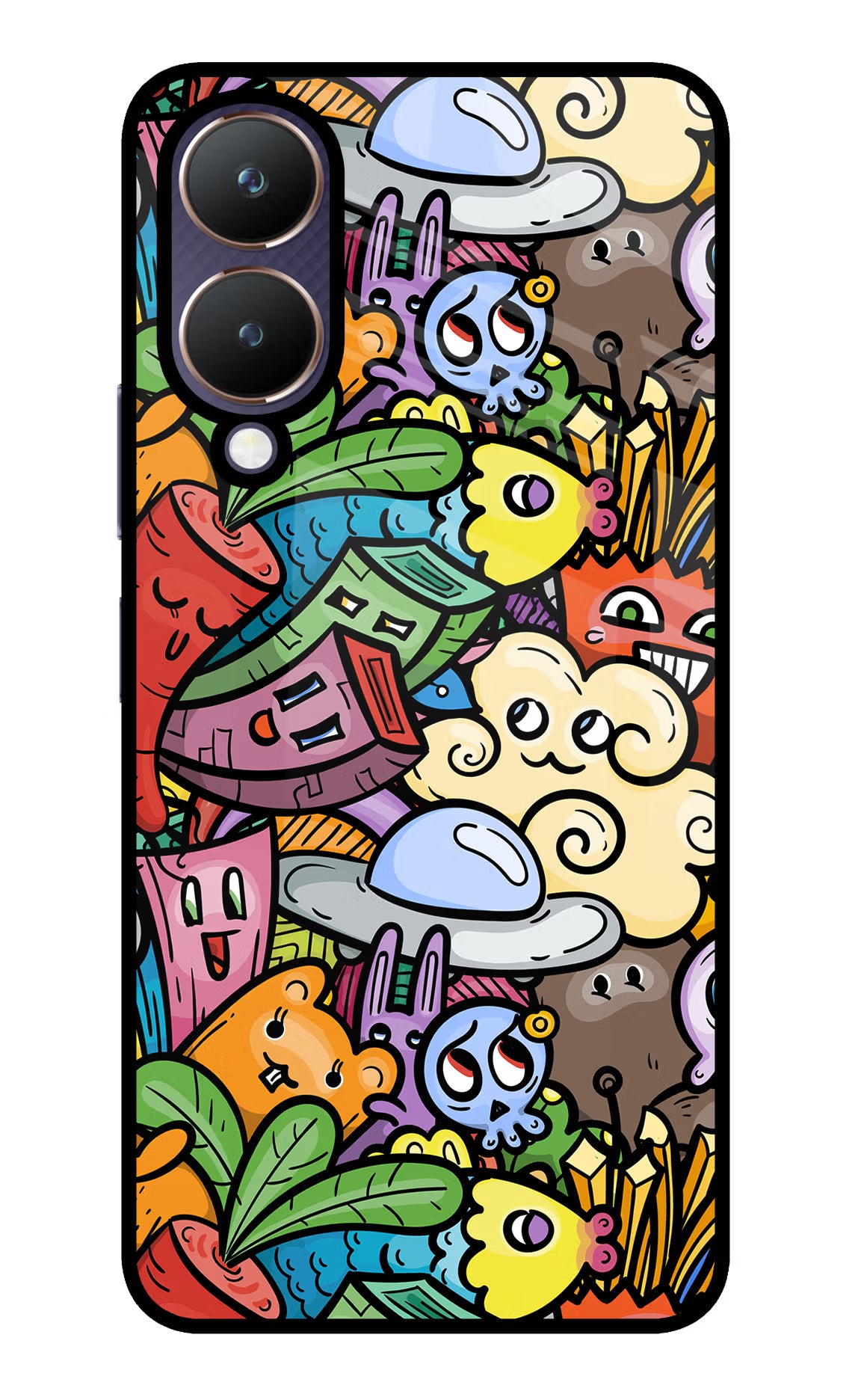 Veggie Doodle Vivo Y28 5G Glass Case Back Cover by Casekaro