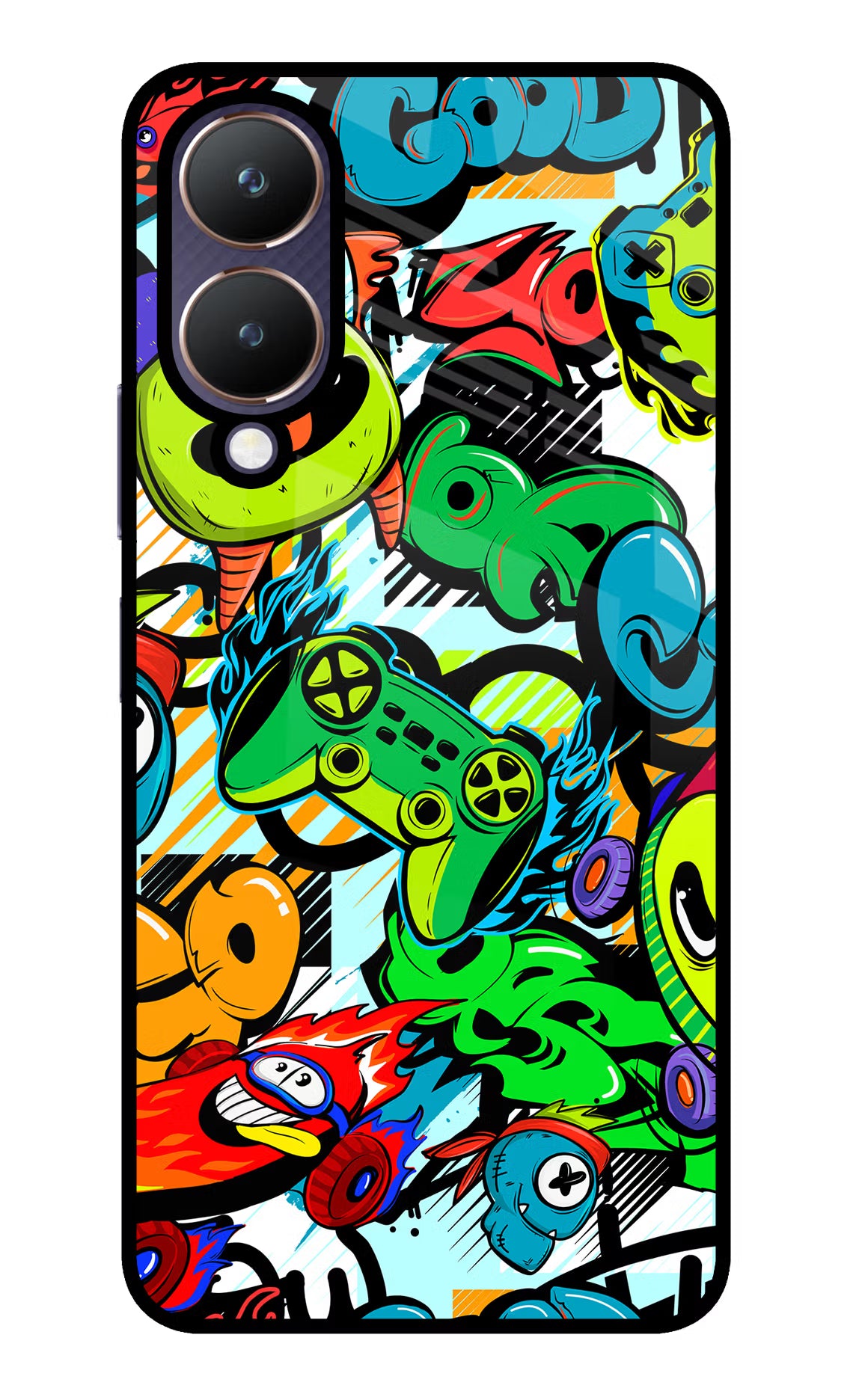 Game Doodle Vivo Y28 5G Glass Case Back Cover by Casekaro