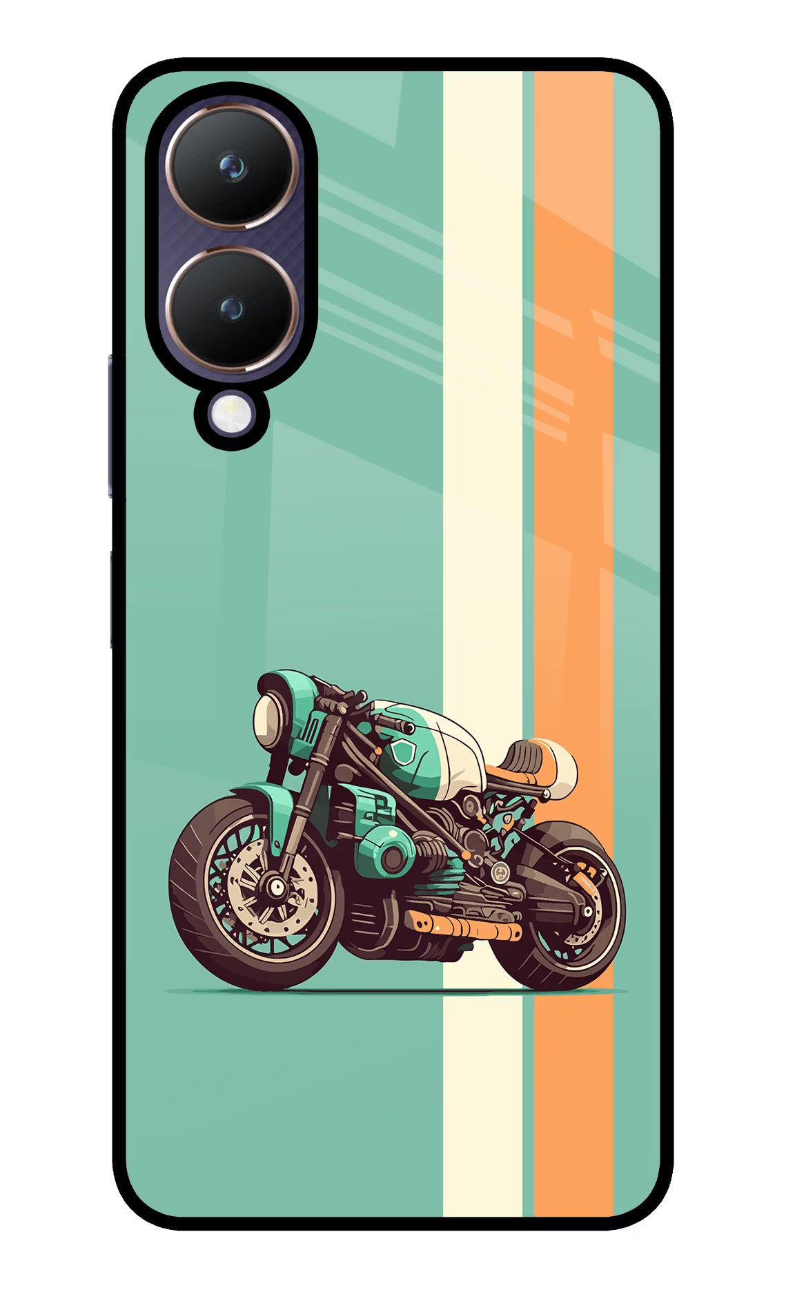 Striped Moto Drift Vivo Y28 5G Glass Case Back Cover by Casekaro