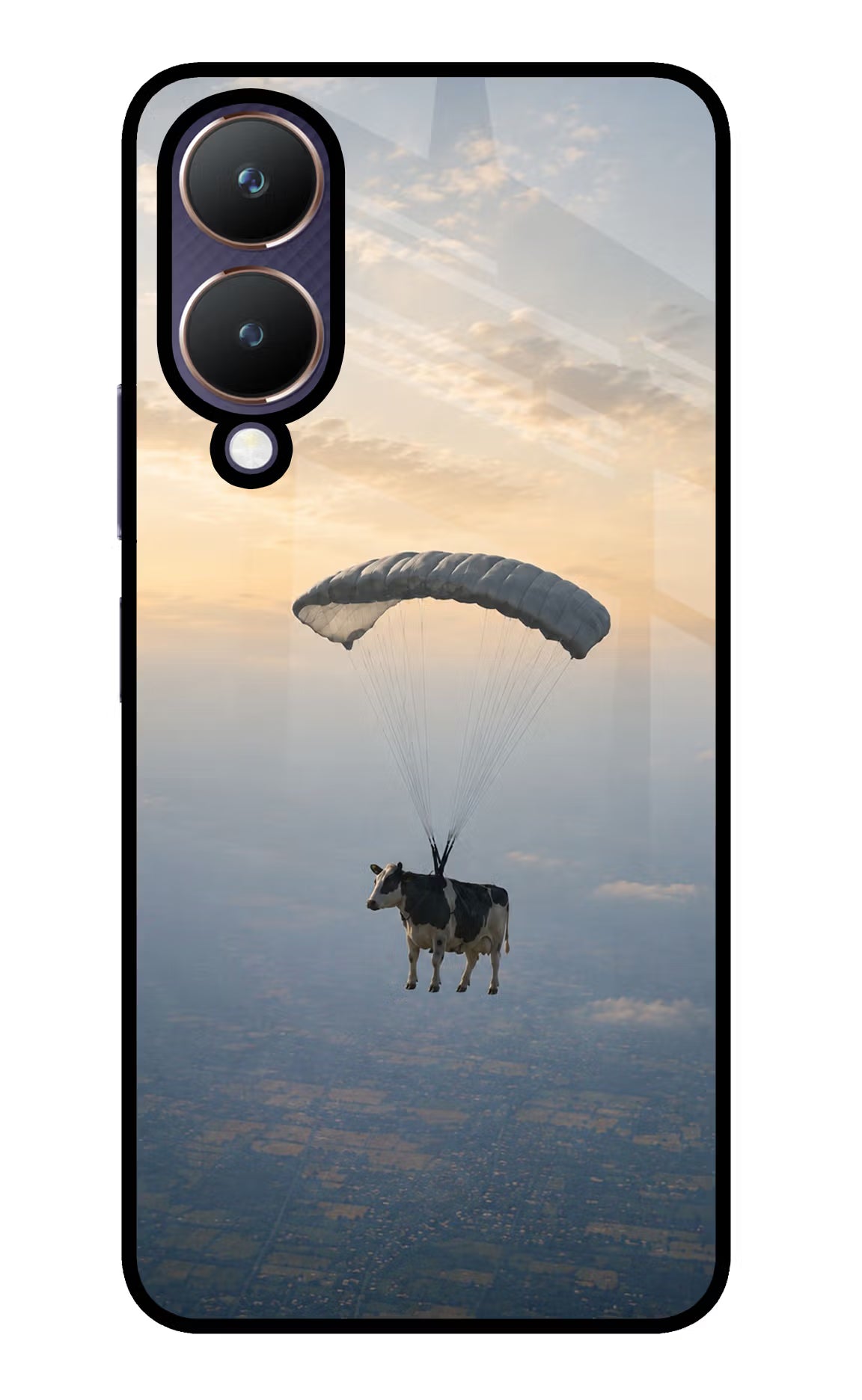 Skydiving Cow Vivo Y28 5G Glass Case