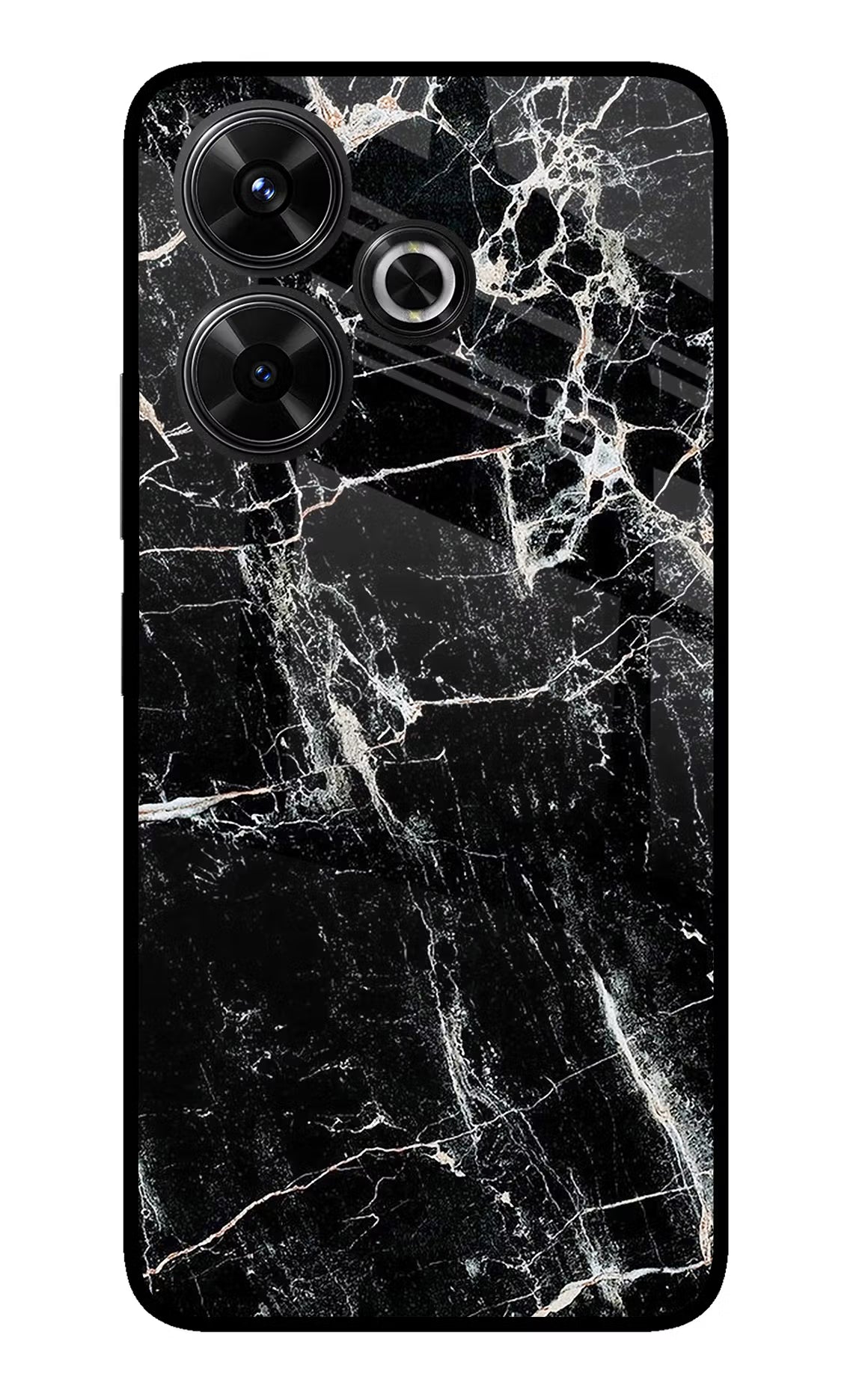 Black Marble Texture Redmi 13 5G Glass Case Back Cover by Casekaro