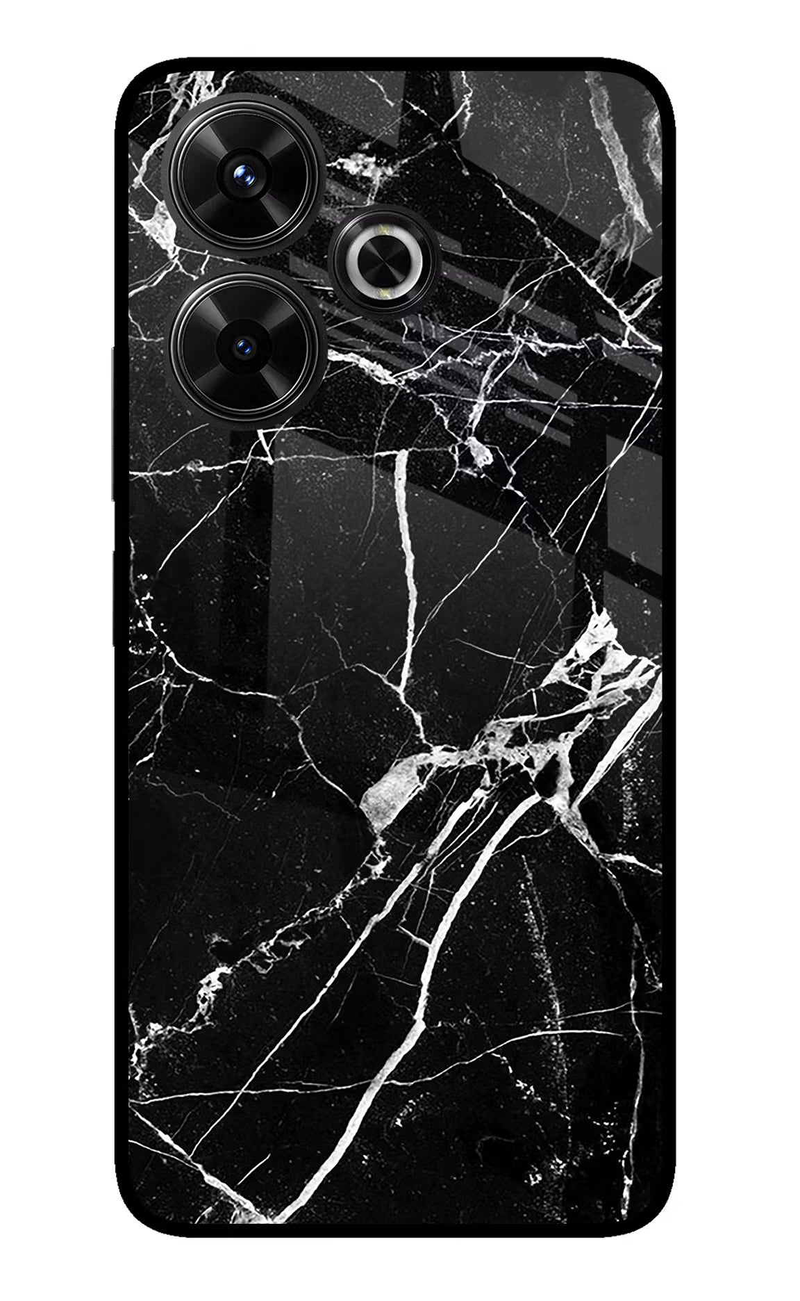 Black Marble Pattern Redmi 13 5G Glass Case Back Cover by Casekaro