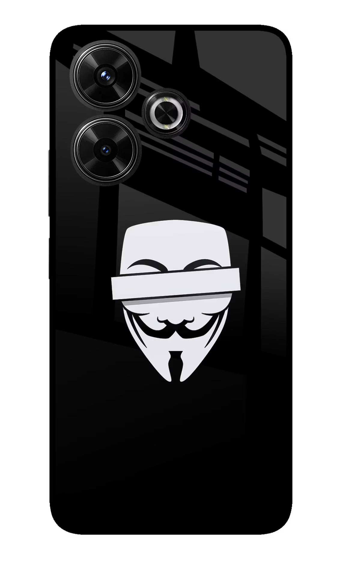 Anonymous Face Redmi 13 5G Glass Case Back Cover by Casekaro