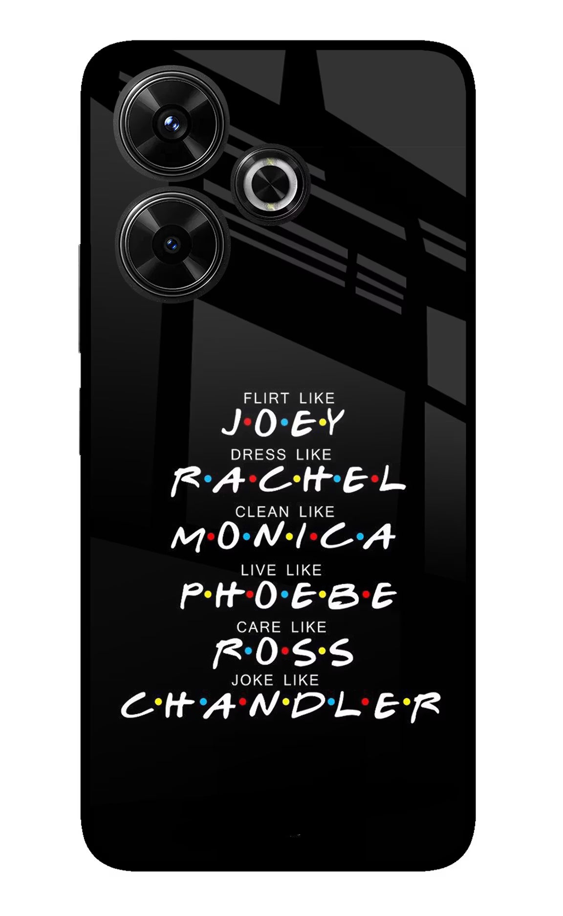 FRIENDS Character Redmi 13 5G Glass Case Back Cover by Casekaro
