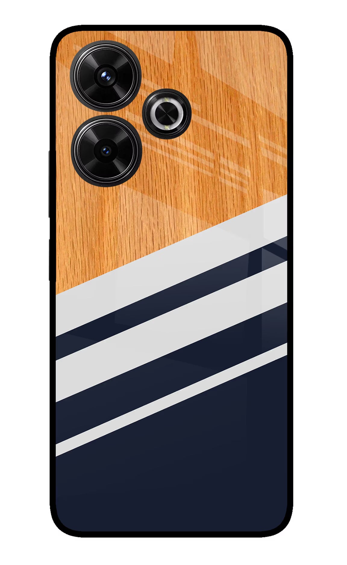 Blue and white wooden Redmi 13 5G Glass Case Back Cover by Casekaro
