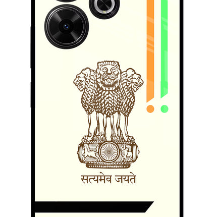 Satyamev Jayate Brown Logo Redmi 13 5G Glass Case