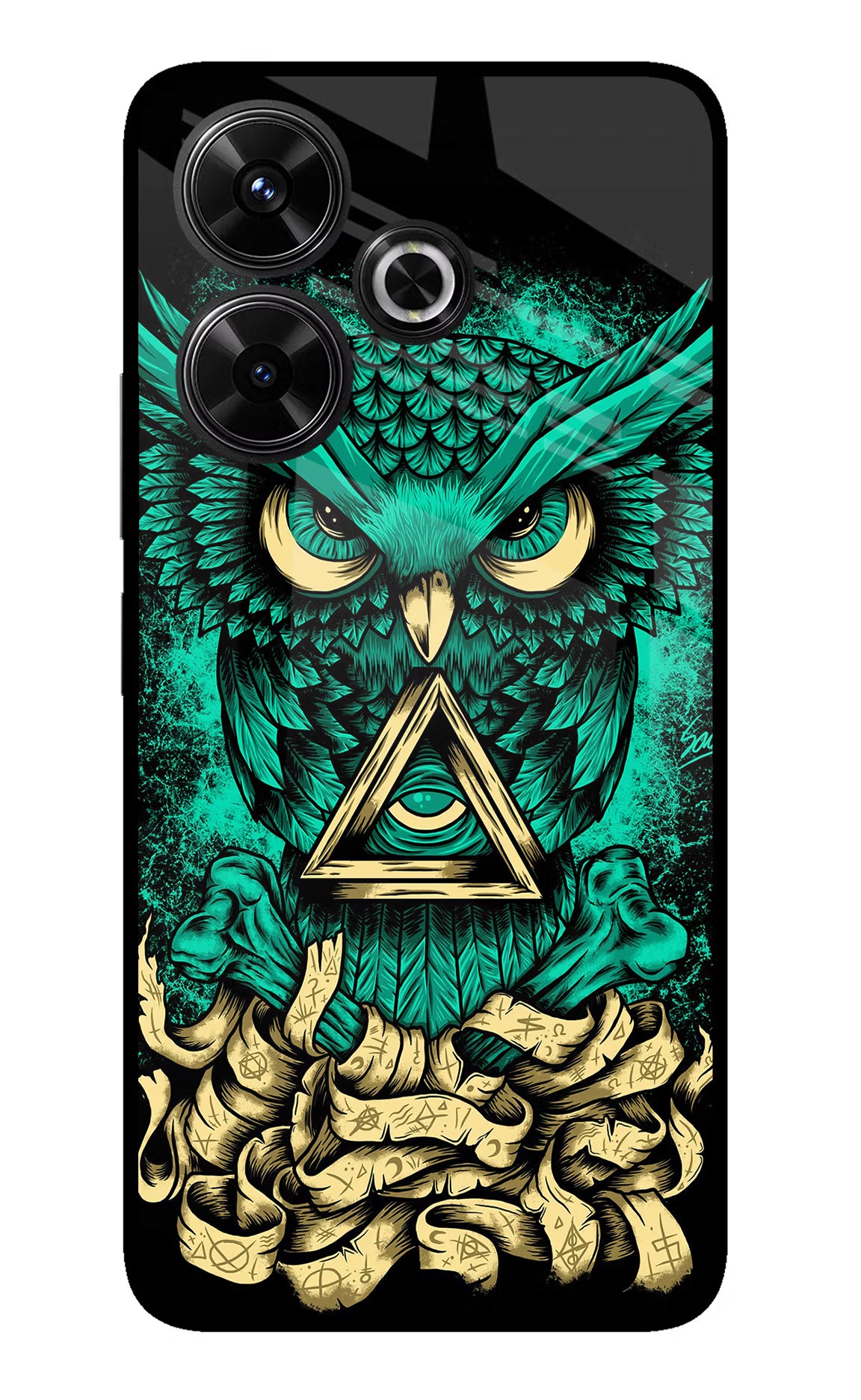 Green Owl Redmi 13 5G Glass Case Back Cover by Casekaro