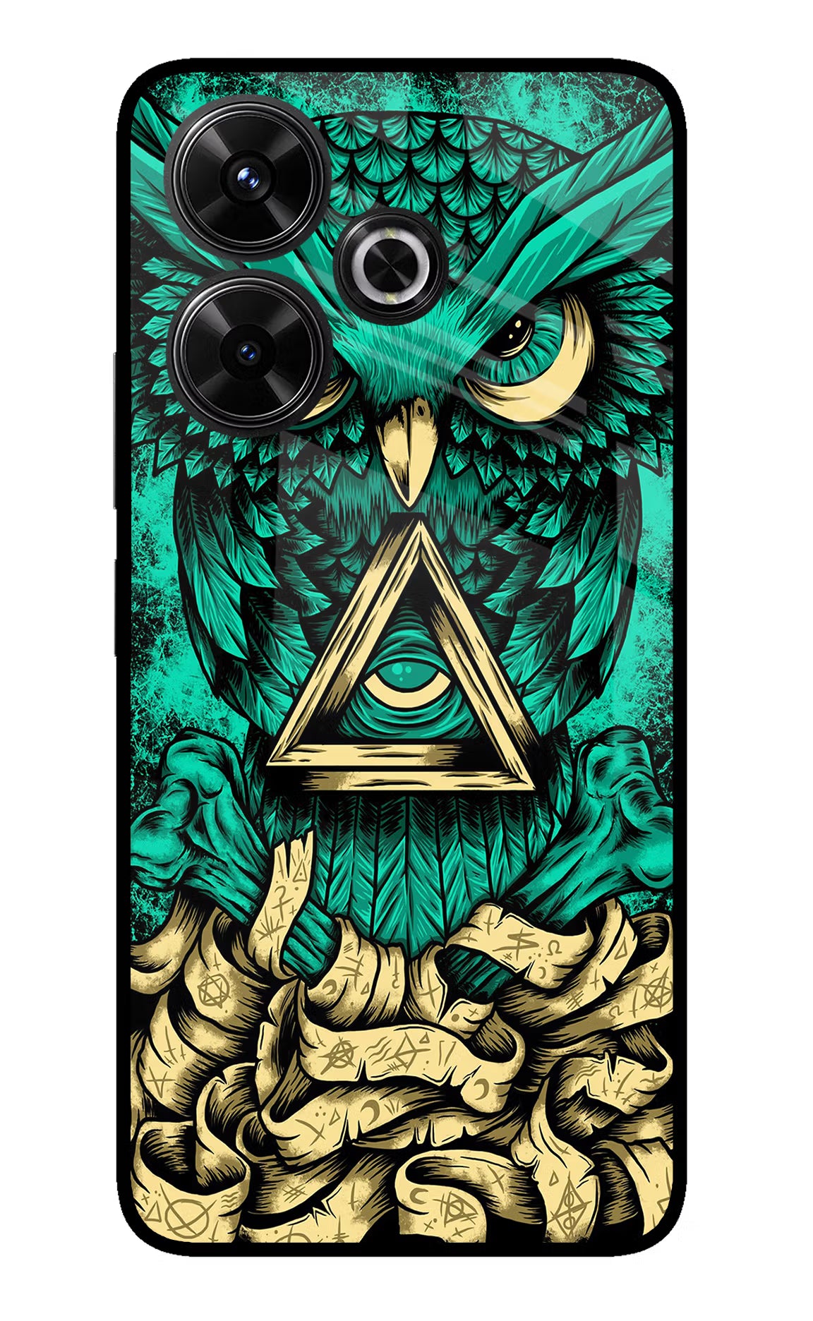 Green Owl Redmi 13 5G Glass Case Back Cover by Casekaro