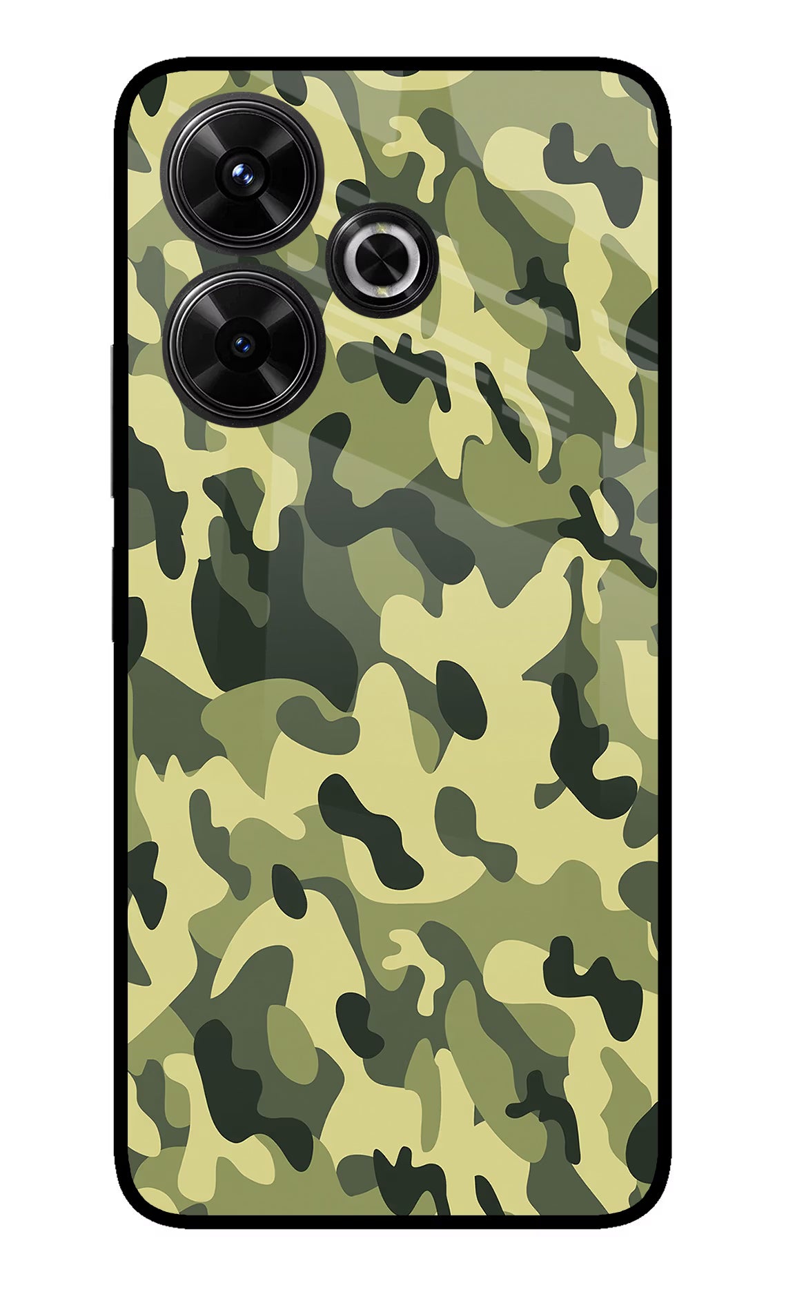 Camouflage Redmi 13 5G Glass Case Back Cover by Casekaro