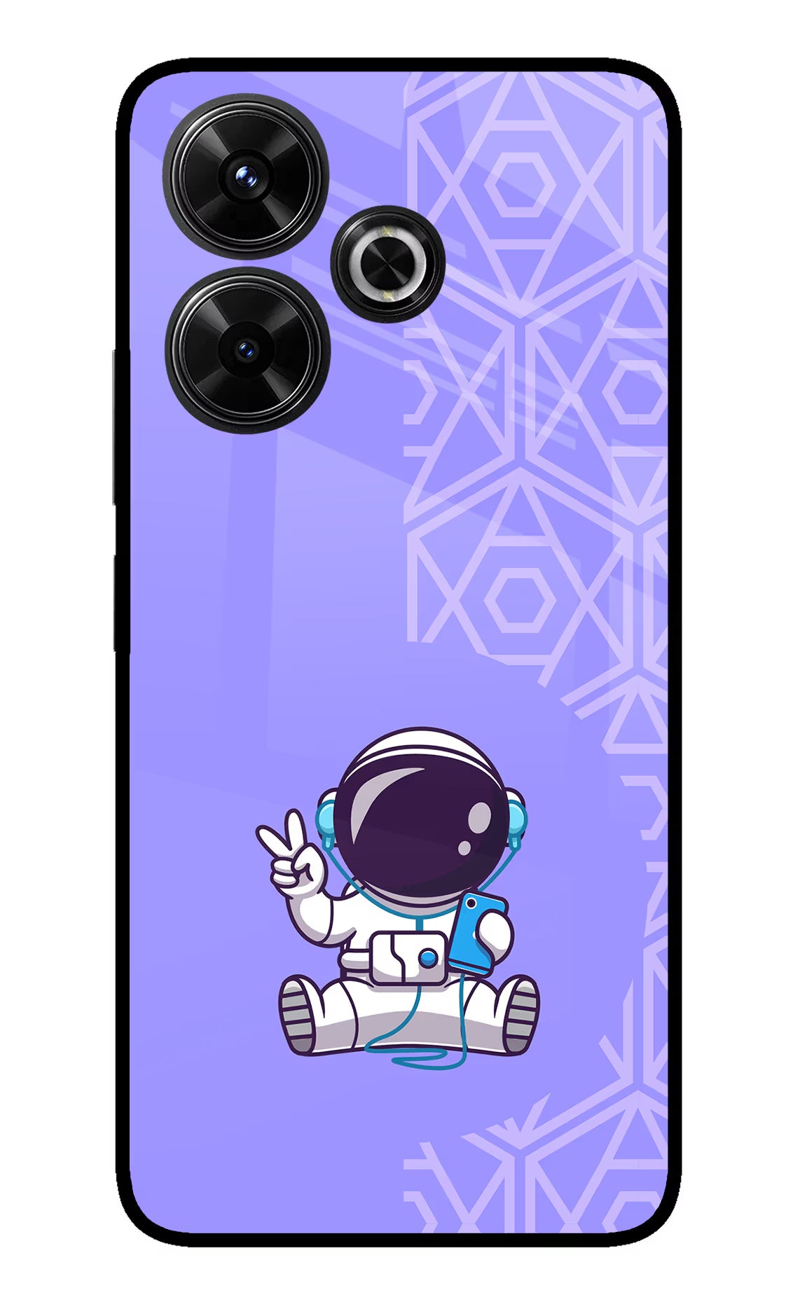 Cute Astronaut Chilling Redmi 13 5G Glass Case Back Cover by Casekaro