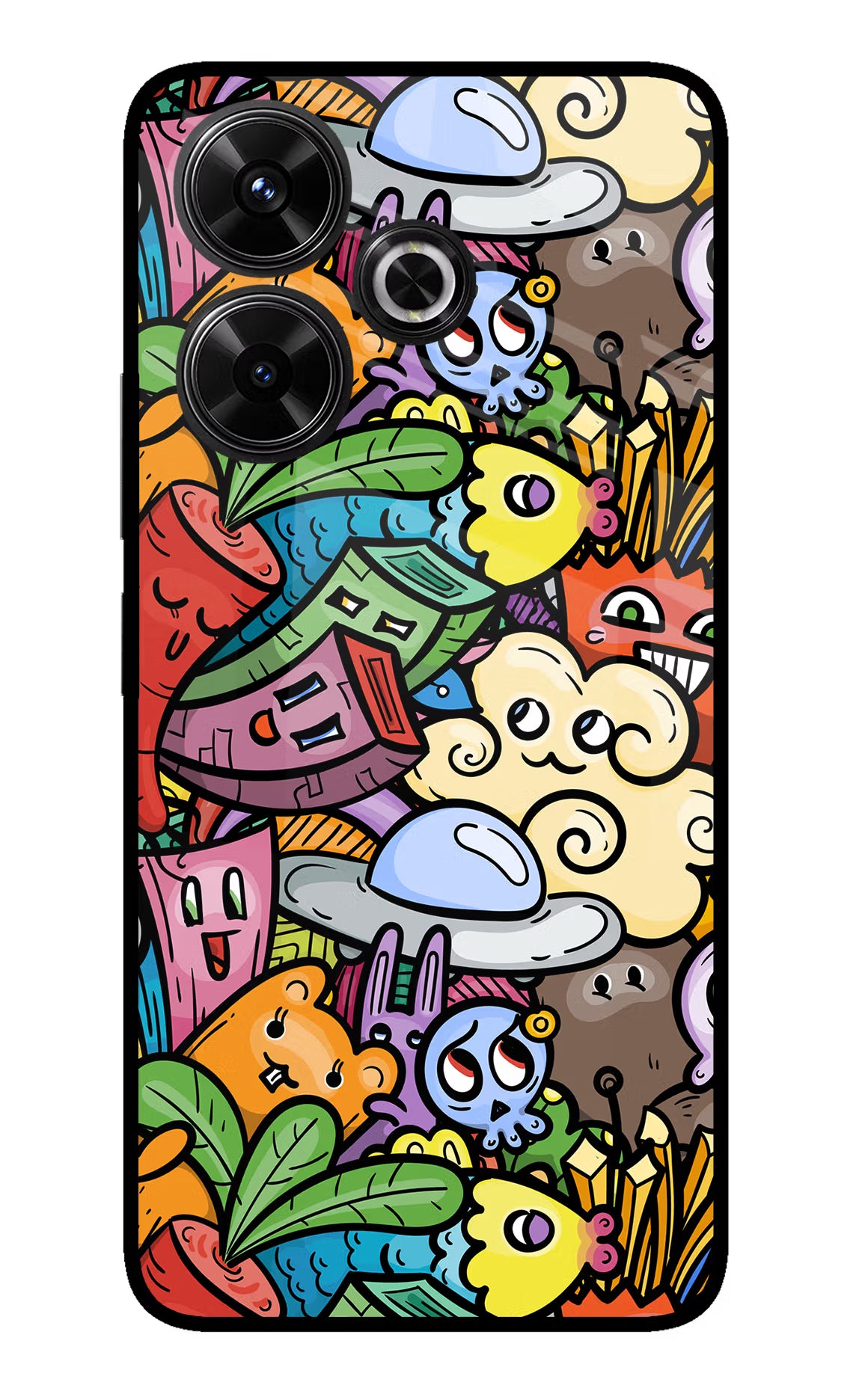 Veggie Doodle Redmi 13 5G Glass Case Back Cover by Casekaro
