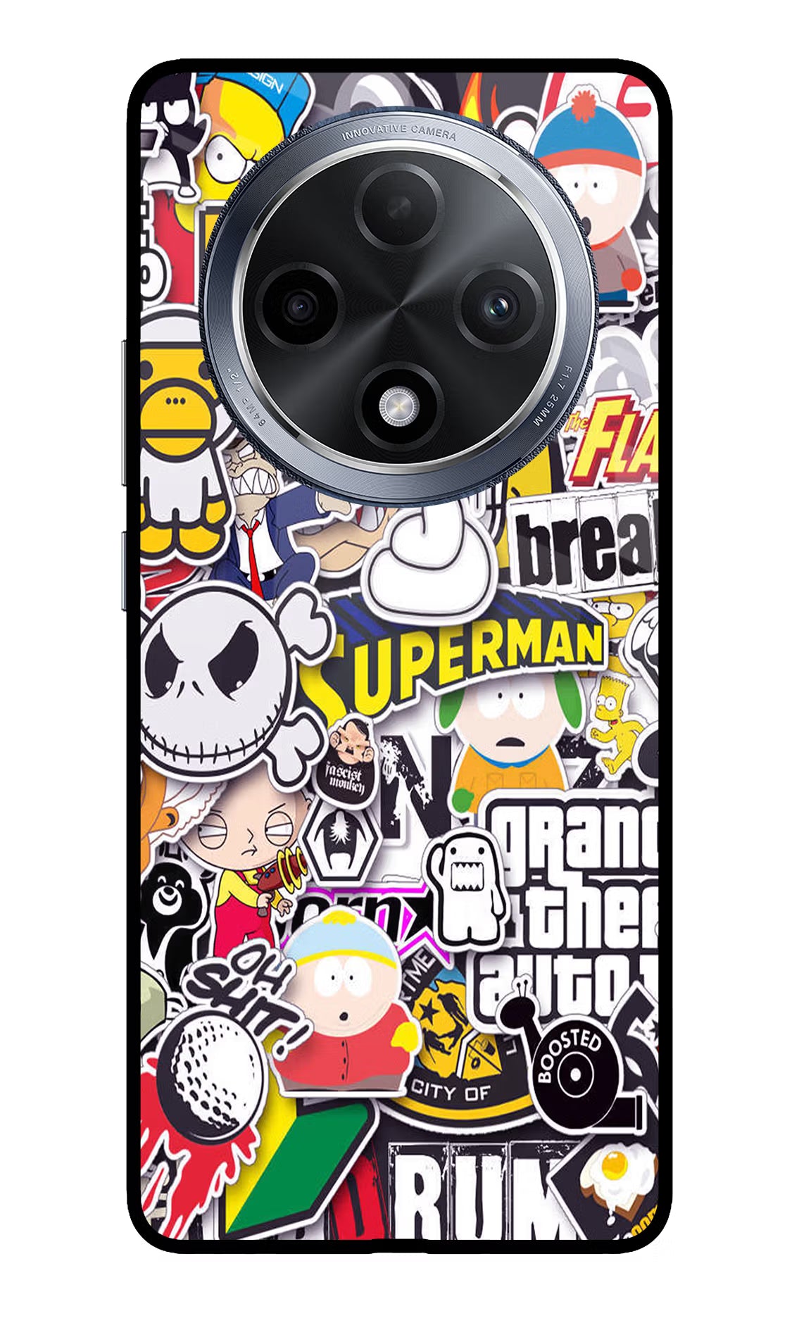 Sticker Bomb Oppo F27 Pro Glass Case Back Cover by Casekaro