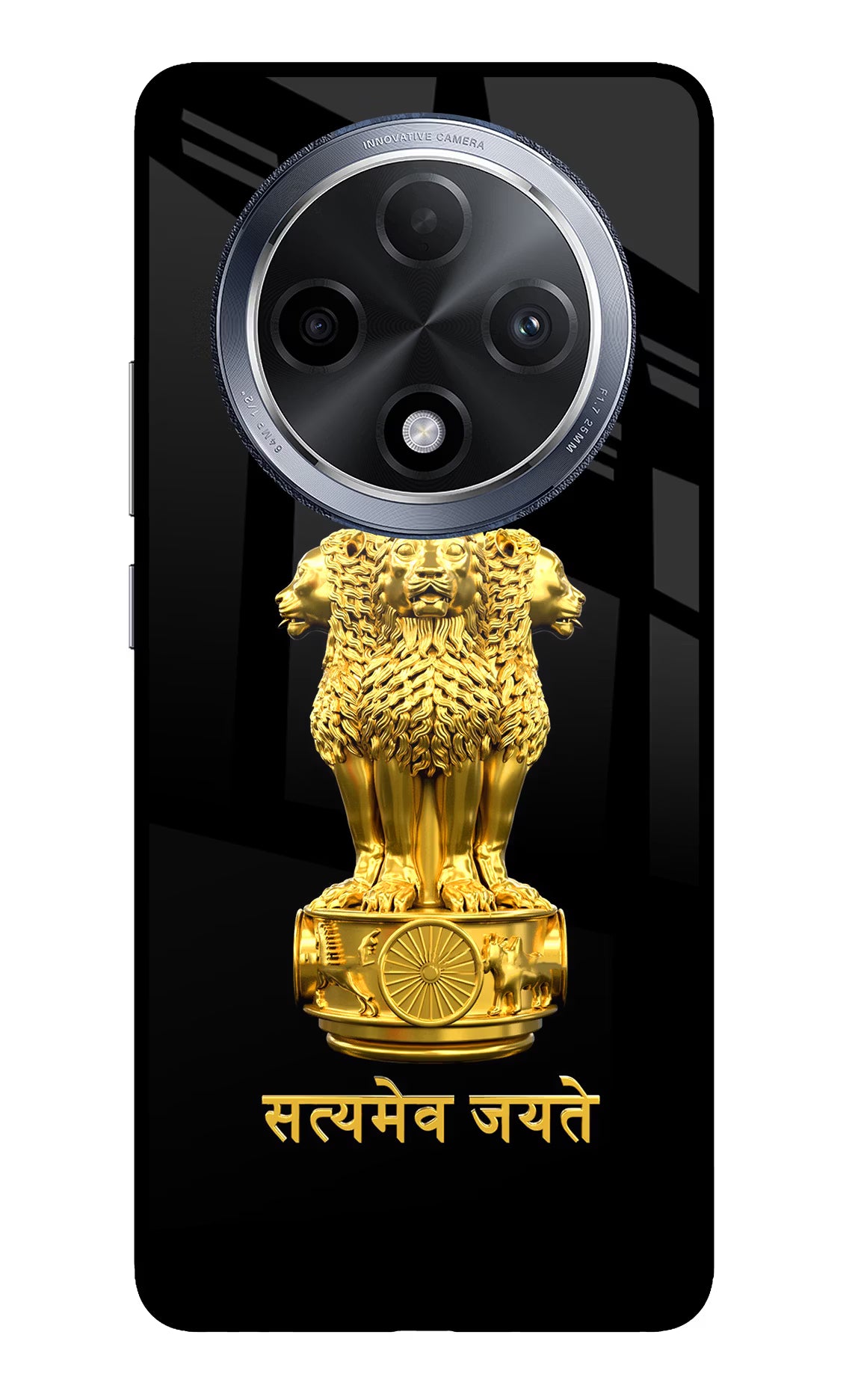 Satyamev Jayate Golden Oppo F27 Pro Glass Case Back Cover by Casekaro