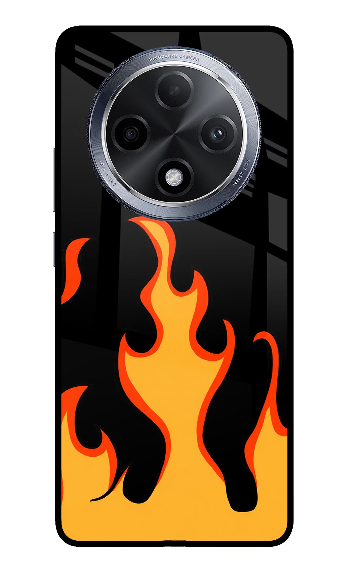 Fired Up – Black Oppo F27 Pro Glass Case Back Cover by Casekaro