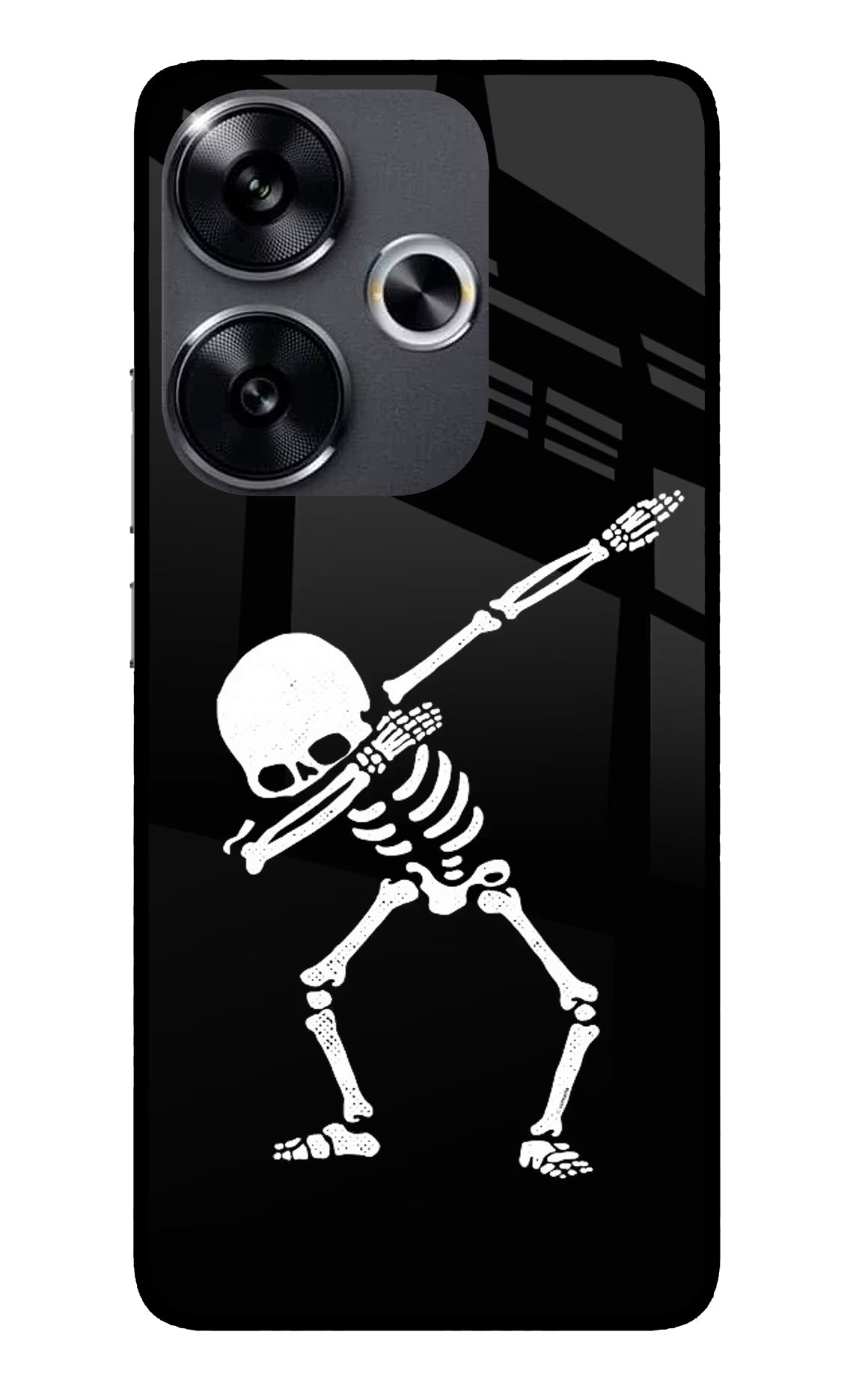 Dabbing Skeleton Art Poco F6 5G Glass Case