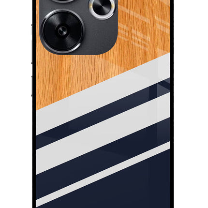 Blue and white wooden Poco F6 5G Glass Case