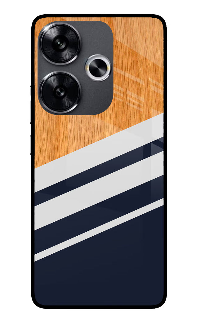 Blue and white wooden Poco F6 5G Glass Case