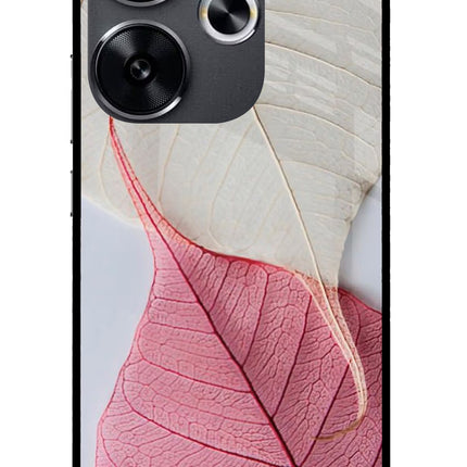 White Pink Leaf Poco F6 5G Glass Case