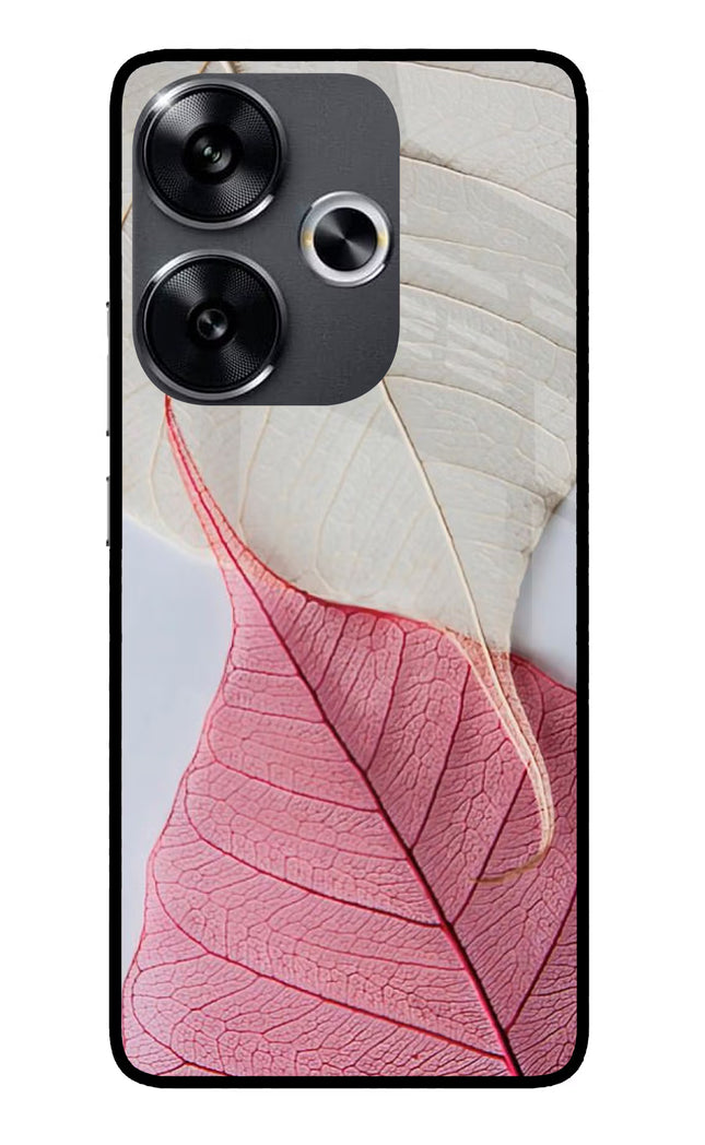 White Pink Leaf Poco F6 5G Glass Case