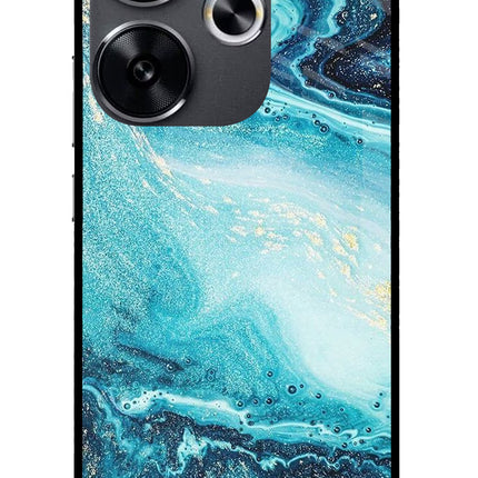 Blue Glitter Marble Poco F6 5G Glass Case
