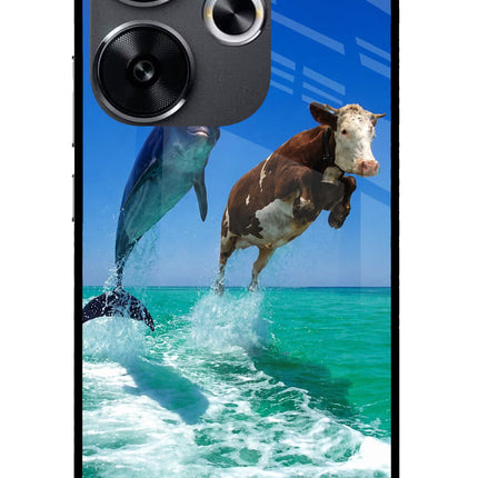 Dolphin vs Cow Poco F6 5G Glass Case