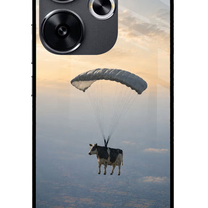 Skydiving Cow Poco F6 5G Glass Case