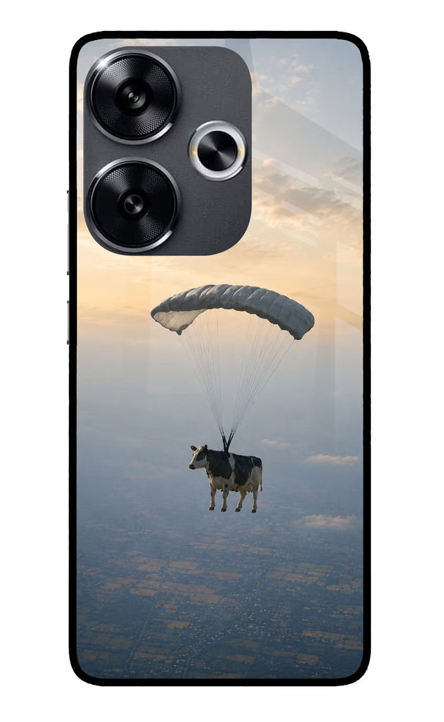 Skydiving Cow Poco F6 5G Glass Case