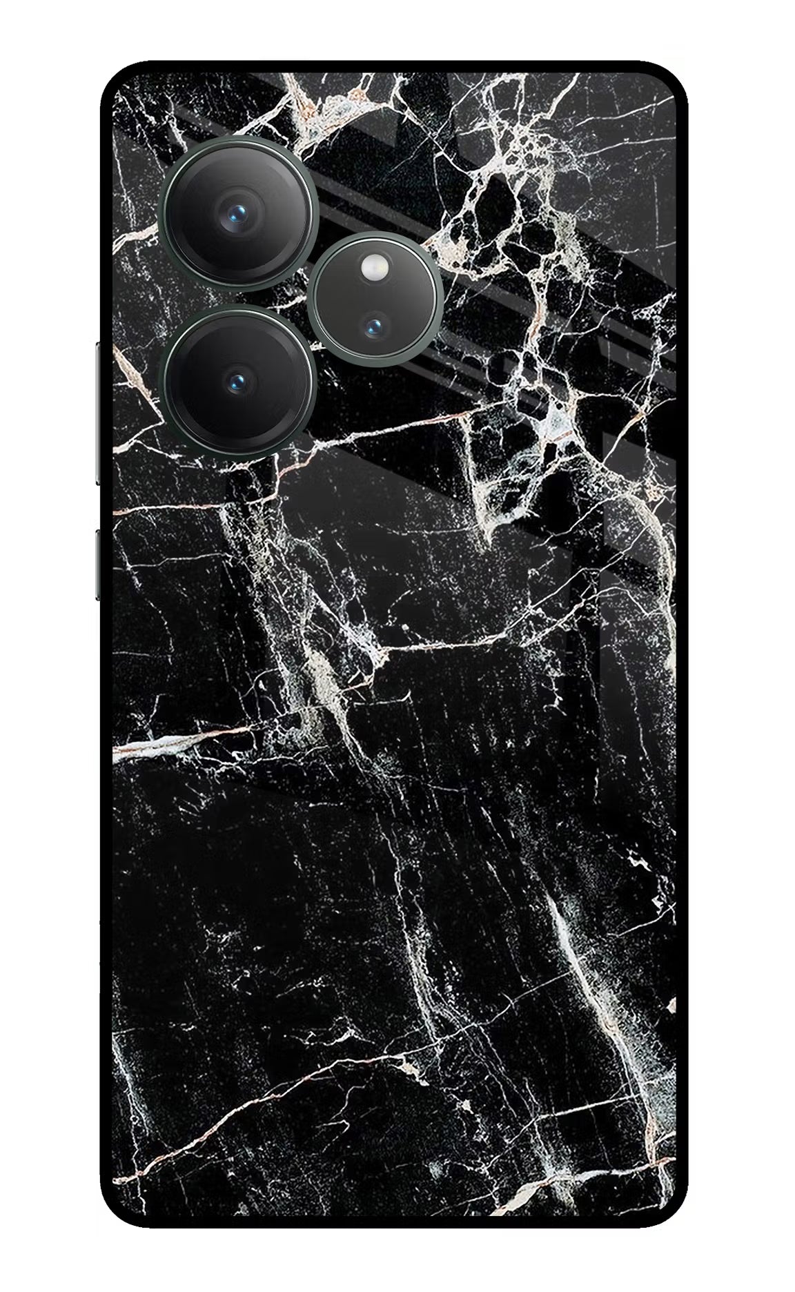 Black Marble Texture Realme GT 6 Glass Case Back Cover by Casekaro