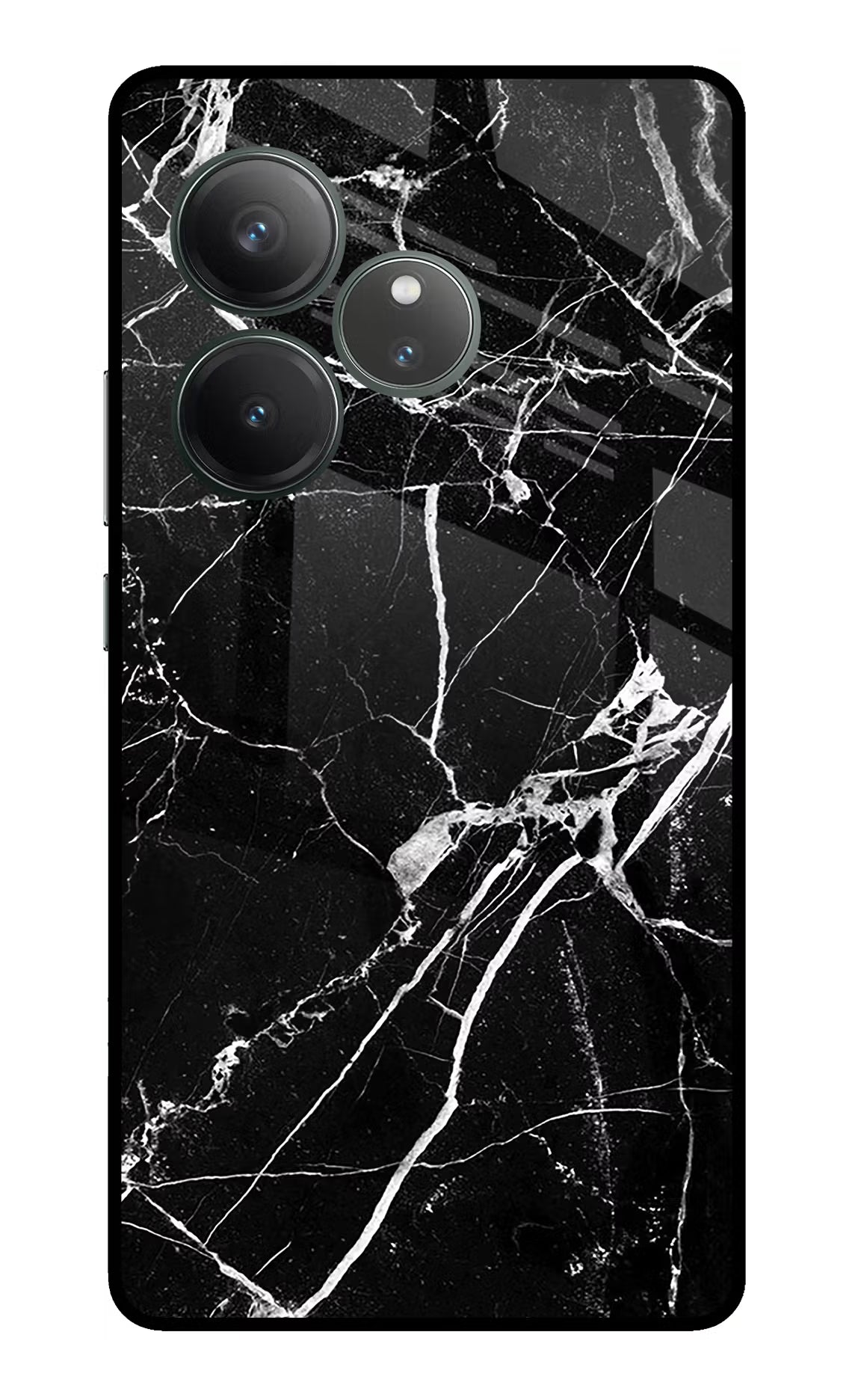 Black Marble Pattern Realme GT 6 Glass Case Back Cover by Casekaro