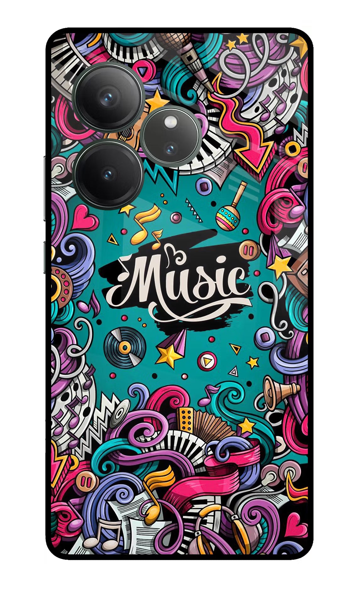 Music Graffiti Realme GT 6 Glass Case Back Cover by Casekaro