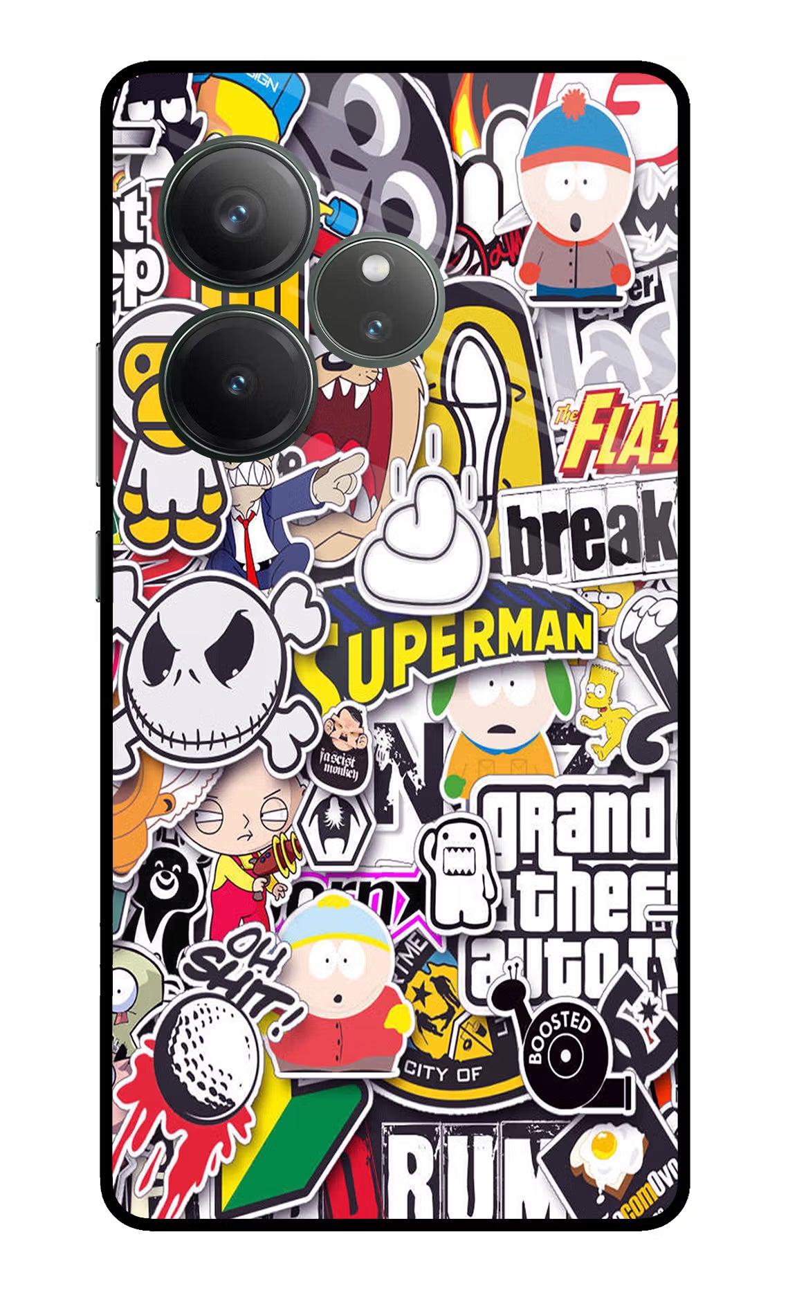 Sticker Bomb Realme GT 6 Glass Case Back Cover by Casekaro