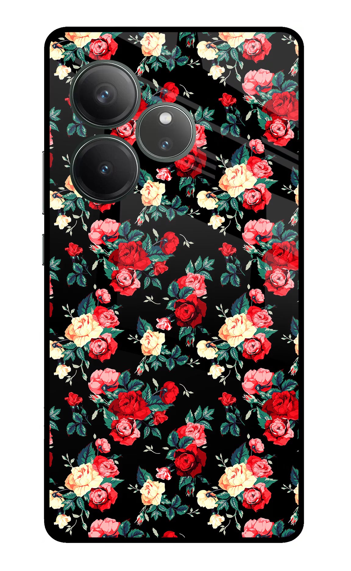 Rose Pattern Realme GT 6 Glass Case Back Cover by Casekaro