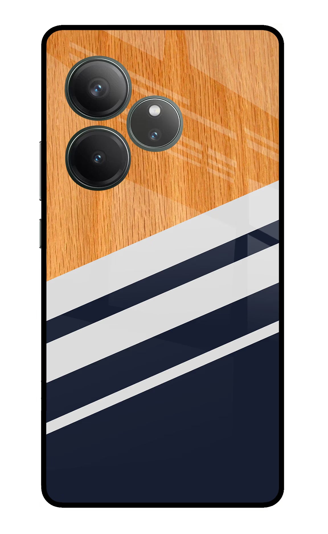 Blue and white wooden Realme GT 6 Glass Case Back Cover by Casekaro