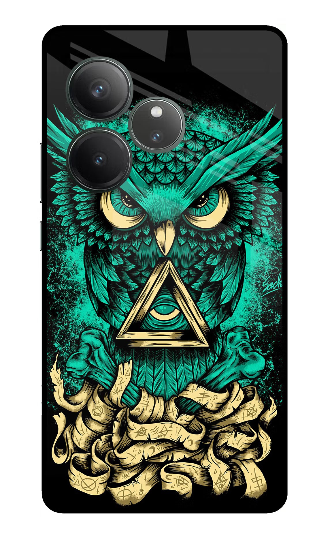 Green Owl Realme GT 6 Glass Case Back Cover by Casekaro