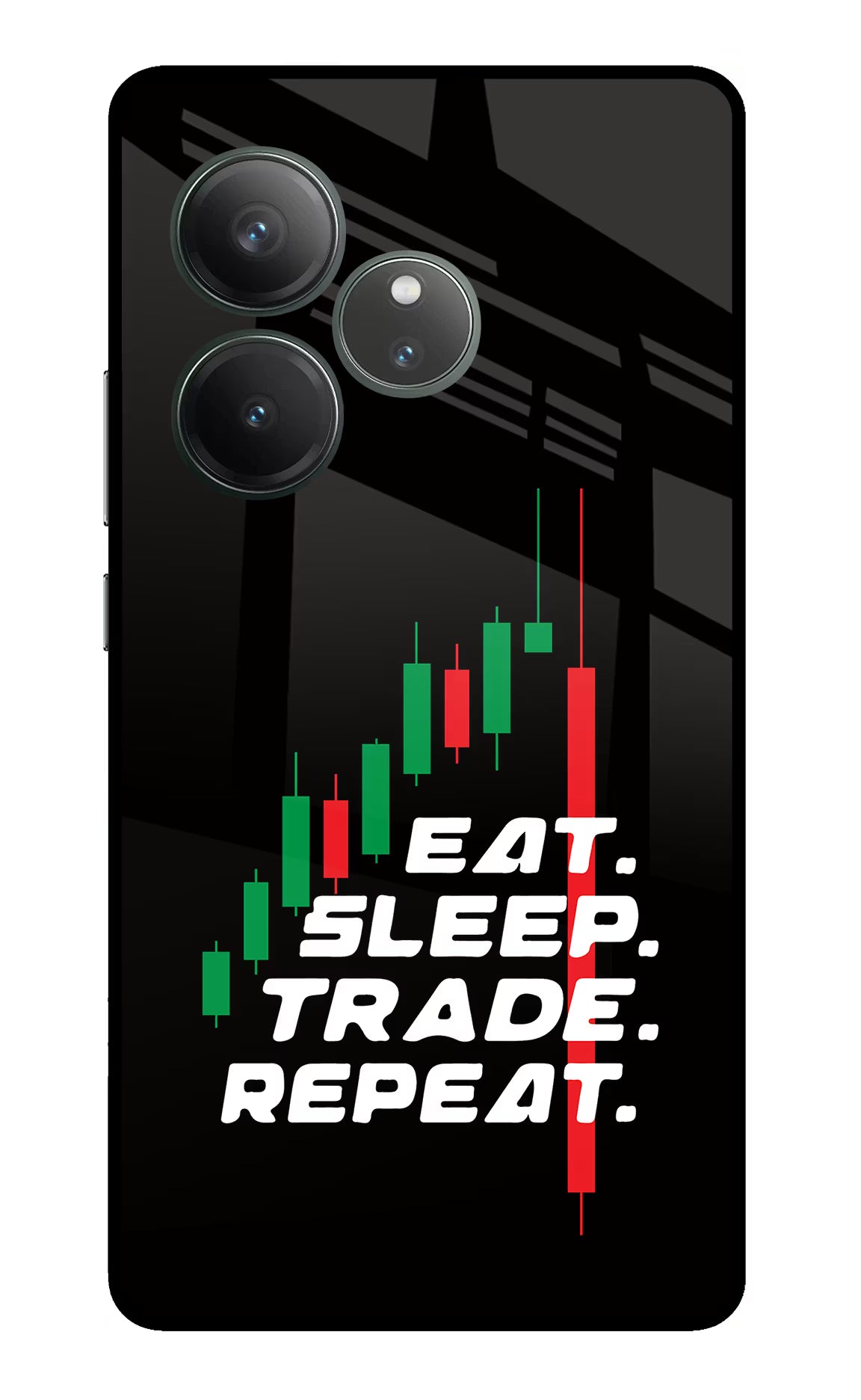 Eat Sleep Trade Repeat Realme GT 6 Glass Case Back Cover by Casekaro