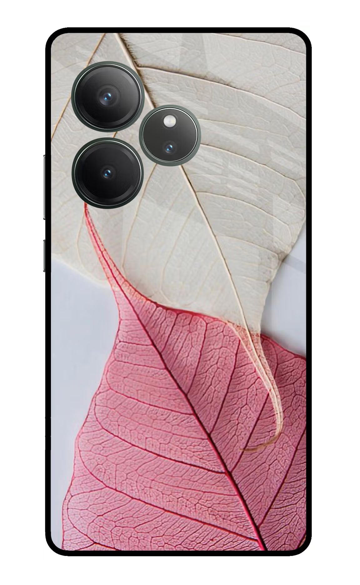 White Pink Leaf Realme GT 6 Glass Case Back Cover by Casekaro