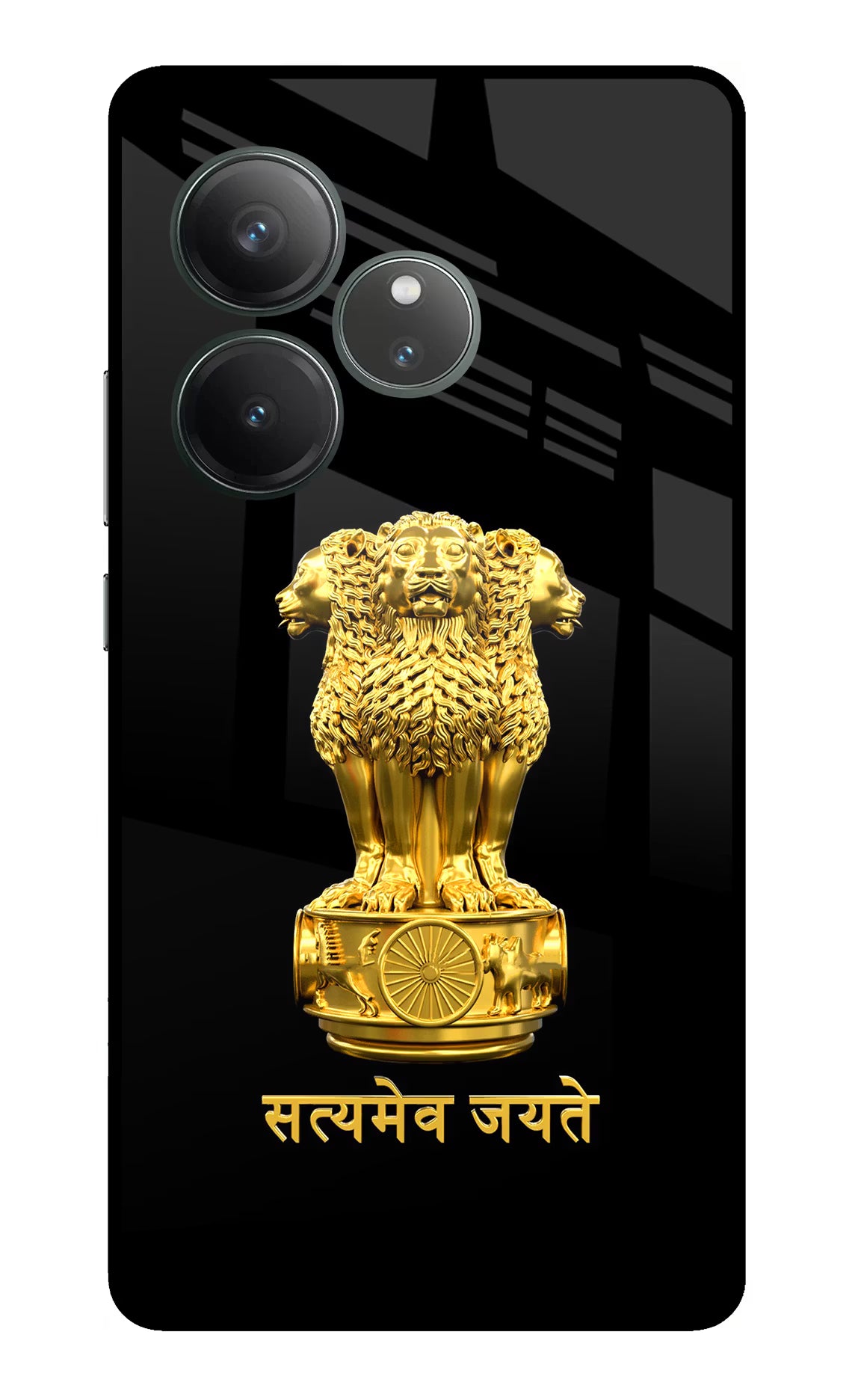 Satyamev Jayate Golden Realme GT 6 Glass Case Back Cover by Casekaro
