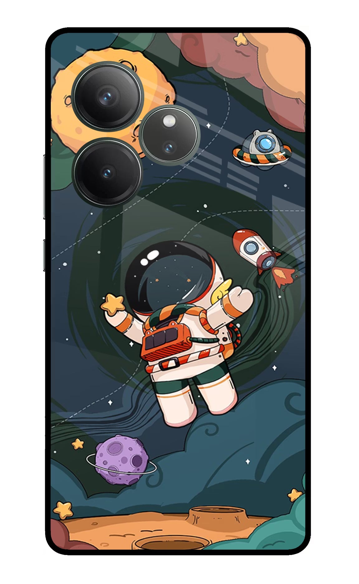 Cartoon Astronaut Realme GT 6 Glass Case Back Cover by Casekaro