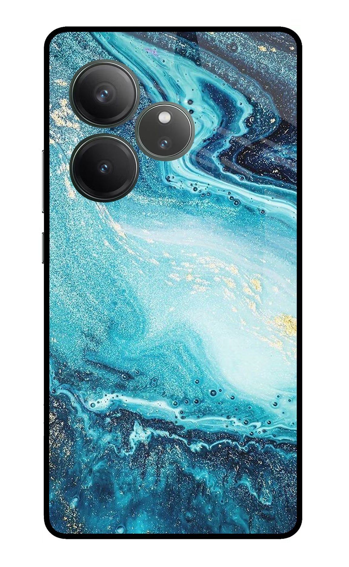 Blue Glitter Marble Realme GT 6 Glass Case Back Cover by Casekaro