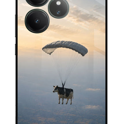 Skydiving Cow Realme GT 6 Glass Case Back Cover by Casekaro