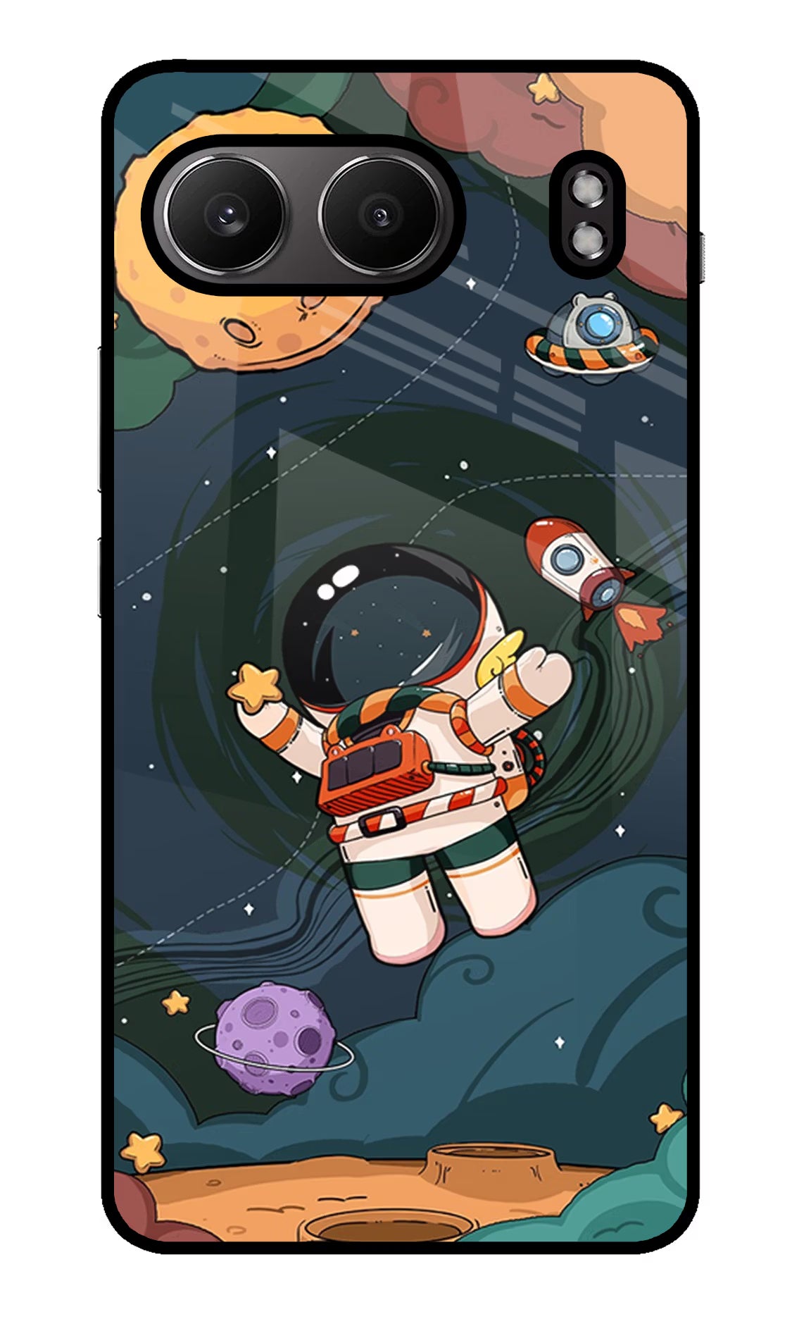 Cartoon Astronaut OnePlus Nord 4 Glass Case Back Cover by Casekaro