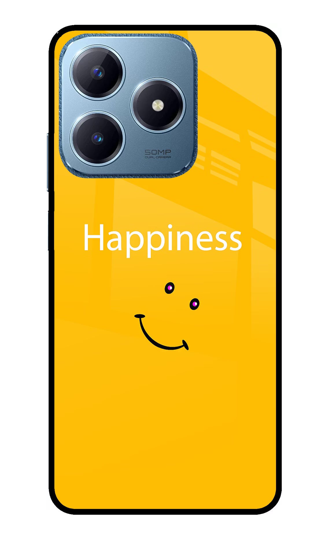 Happiness With Smiley Realme C63 Glass Case Back Cover by Casekaro