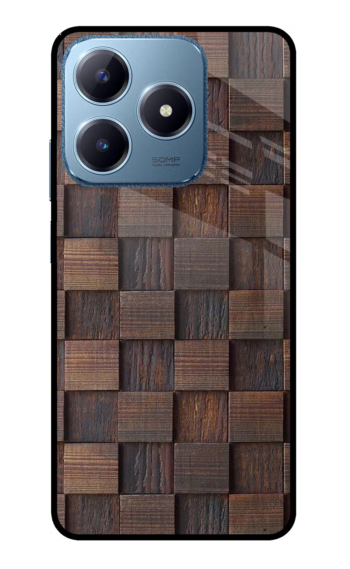 Wooden Cube Design Realme C63 Glass Case