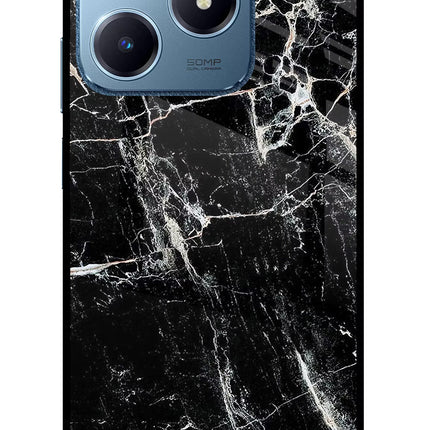 Black Marble Texture Realme C63 Glass Case Back Cover by Casekaro